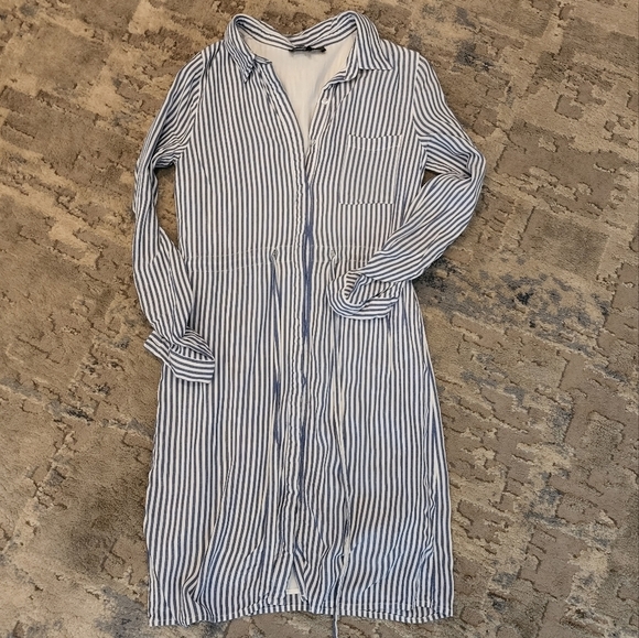 Lulus | Lifestyle Blue and White Striped Long Sleeve Shirt Dress - Picture 3 of 13